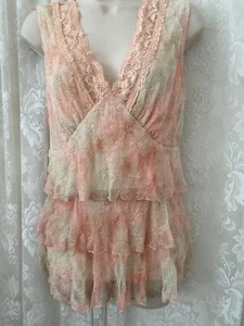 SURREALIST FREE LUNCH Stretch Lace BLOUSE BEIGE PINK NWOT size LARGE 3 - Picture 1 of 5