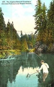 Vintage Postkarte - 1377, Angler Belohnung (Landung einer großen) ODER Bachangeln, ODER - Bild 1 von 2