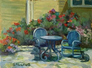 Impressionismus Ölgemälde 9x12 Landhaus am See Original Kunst Landschaft Schwalben - Bild 1 von 4