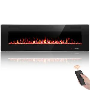 Auseo 60 inch Embedded Wall Mounted Indoor Fireplace, Black