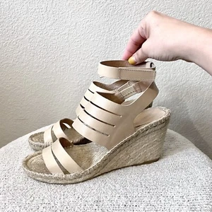 Charles David Women's 7.5 Ona Strappy Ankle Wrap Open Toe Wedge Heels Cream - Picture 1 of 12