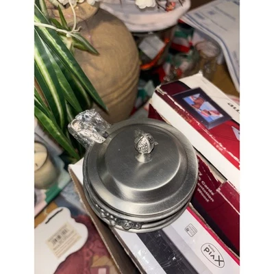 Vintage Metal Trinket Box with Spoon and Lid Ornate Floral Design Storage - Image 1 of 4