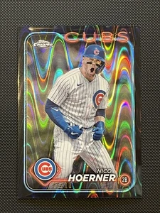 2024 Topps Chrome Nico Hoerner #141 rifrattore RayWave nero #5/10. SSP Cubs - Foto 1 di 11