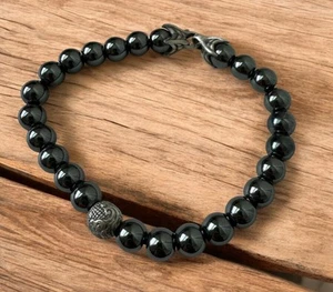 David Yurman 925 Sterling Silver Spiritual Beads Hematite Wave Ball Men Bracelet - Picture 1 of 4
