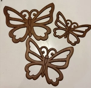 Vintage Wooden Butterfly Wall Decor Set of 3 - Picture 1 of 10