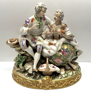 Antique Vintage Meissen Couple Lovers Flower Porcelain Figure Figurine c1760 9" - Picture 1 of 15