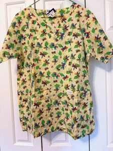 Landau Yellow Dragonfly Scrubs Small S Short Sleeved Colorful - Picture 1 of 4