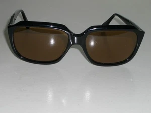 VINTAGE PERSOL RATTI THICK BLACK SHINY ACETATE BROWN TONE CRYSTAL SUNGLASSES - Picture 1 of 7