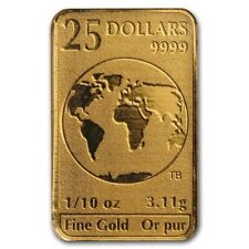 2016 Canada $25 1/10 oz .9999 Fine Gold Bar Queen Elizabeth II