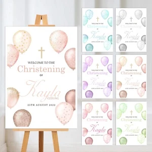 PERSONALISED CHRISTENING BAPTISM BALLOON WELCOME SIGN POSTER FOAM BOARD PRINT - Picture 1 of 7