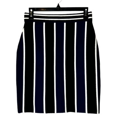 Diane Von Furstenberg Skirt Women Small Blue Black Striped Knit Terry Pencil - Image 1 of 4