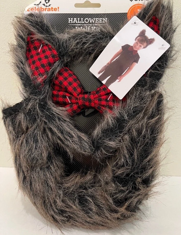 Brown Wolf Costume for kids Headband + bow + tail new with tag Halloween - Image 1 of 3