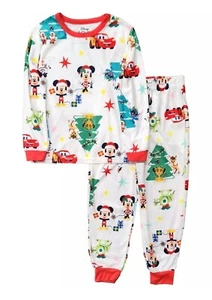 Disney Girl Boy White Mickey, Minnie, Simba & Stitch Christmas Pajamas XS4/5 - Picture 1 of 3