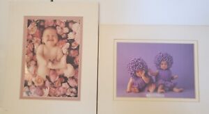Vintage Anne Geddes 8"x10" Matte Framed Floral Theme Lithographs -Free Shipping!
