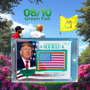 2022 DECISION DONALD TRUMP GOD BESS AMERICA FLAG PATCH GREEN FOIL 08/10 - Picture 1 of 2
