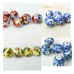 Vintage Modern Bemalt Porzellan Emaille Perlen Blumen Vögel Design nach Wahl - Bild 1 von 12