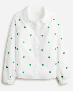 J CREW Embroidered Green Hearts Shirt - White - NWT Girls 12 - Picture 1 of 1
