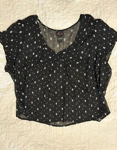 TORRID Top Womens 3 3X Black White Skull Dots Print Sheer Blouse Pullover - Picture 1 of 3