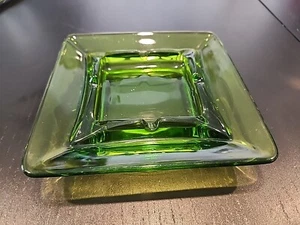 Green Glass Ashtray MCM Square - Picture 1 of 7