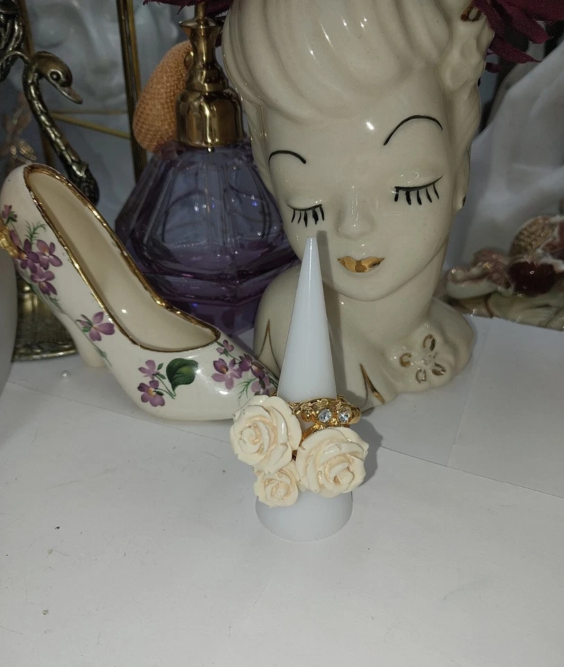 BELLEZZA 意大利面霜 / 象牙树脂玫瑰戒指 🌟 HSN 花环 漂亮!  — 第 1/4 张图片