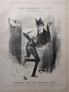 c1842 SOCIAL MISERIES - CHRISTMAS & SNOWING RHEUMATISM Punch Satirical Cartoons - Picture 1 of 2