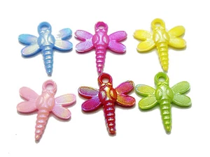 100 Mixed Color Plastic Dragonfly Charms Pendants 24X22mm - Picture 1 of 4