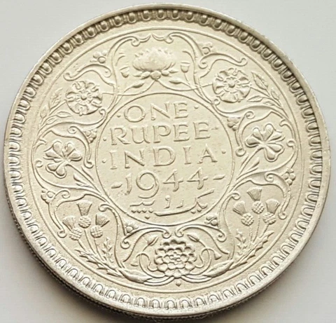 1944 British-India Silver 1 Rupee-King George VI-About Uncirculated/Uncirculated Cover
