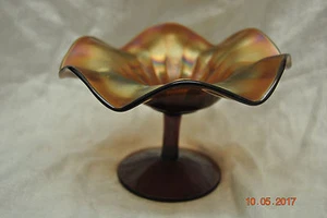Amethyst Carnival Glass Stippled Rays Bon Bon Dish Bowl Pedestal Purple - Picture 1 of 12