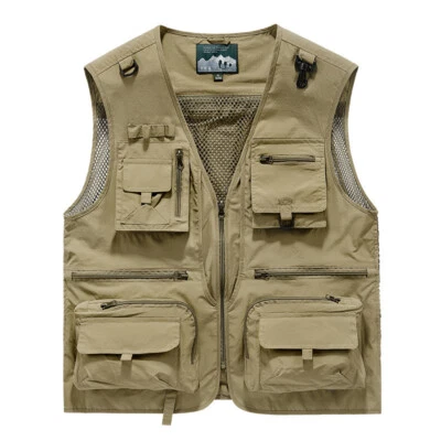 Mens Loose Fit V Neck Sleeveless Jacket with Multiple Pockets Breathable - Image 1 of 4