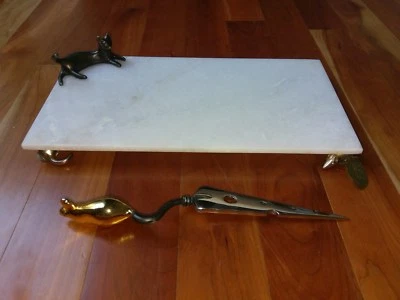 Michael Aram Cat Mouse Cheese Knife Spreader Marble Cutting Board Early Signed - Image 1 of 4