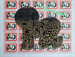 KEITH HARING * ORIGINAL VOM KÜNSTLER SIGNIERT AUF BRIEFMARKENBOGEN - SERIGRAPHIE - Bild 1 von 14