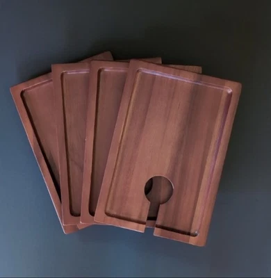 4 bandejas de aperitivos de madera de teca soporte para copa de vino NUEVO 6"x9" hecho en Tailandia Foto 1 de 4