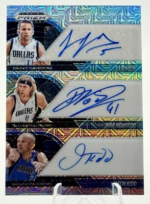 2024 Prizm Black TRIPLE AUTO Dirk Nowitzki Jason Kidd JJ Barea Mavericks 23/25 - Image 1 of 4