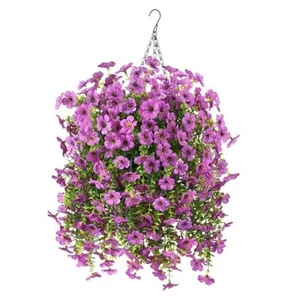 Artificial Flowers Hanging Baskets, 4 Bundles Outdoor Hanging Basket Spring - Picture 1 of 7