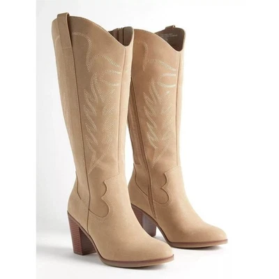 Torrid 13WW Wide Width Calf Western Cowgirl Faux Suede Knee High Heel Boots  - Image 1 of 3