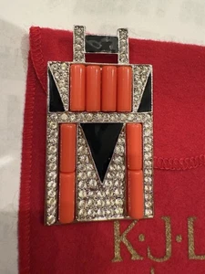 RARE! Kenneth Jay Lane KJL Art Deco Style Faux Coral & Crystal Pendant #167 - Picture 1 of 8
