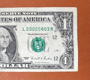 2002 August 3 (L 20020803 R) Birthday $1 One Dollar Bill Serial Number - Picture 1 of 3