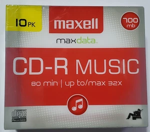 Maxell CD-R Compact Discs Music Audio Recordable 80 Minute 700MB 10 Pack - NEW - Picture 1 of 3