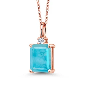 1.83 Ct Emerald Cut Green Turquoise 18K Rose Gold Plated Silver Pendant with - Picture 1 of 4