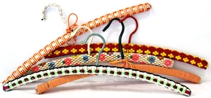 Vtg Retro Plastic Tube Woven Clothes Coat Hangers x5 Wooden 1970s Bespoke Design - Picture 1 of 24