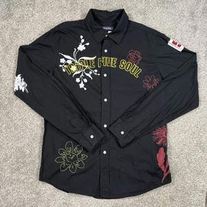 Triple Five Soul Button Up Hemd Herren L schwarz Blumen Grafik Streetwear Vintage - Bild 1 von 9