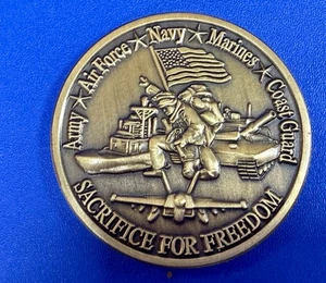 SACRIFICE FOR FREEDOM Army Air Force Navy Marines Coast Guard Challenge Coin - Picture 1 of 11