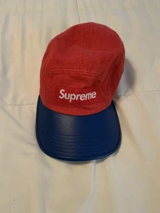 Supreme Two Tone Denim Camp Cap Hat Red Blue Leather Strap Box Logo New York - Bild 1 von 8