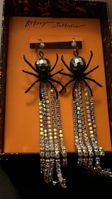Brincos de gota linear BETSEY JOHNSON HALLOWEEN FAUX discoteca de cristal aranha - Imagem 1 de 3