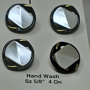 4 Buttons Black W/ Mother Of Pearl Accents 5/8" HandWash #801 La Petite #D27-B - Picture 1 of 9