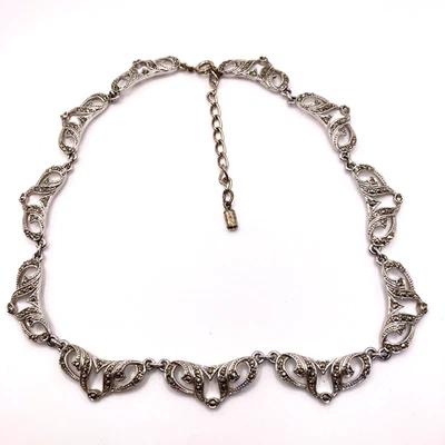 Collar retro marcasita tono plata metal 42cm bisutería decorativa Foto 1 de 4