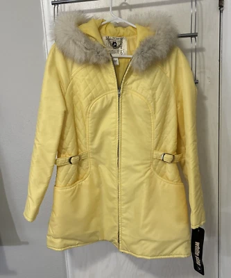 复古白色 Stag 女式夹克狐狸毛皮装饰连帽外套 16 码带标签 — 第 1/4 张图片