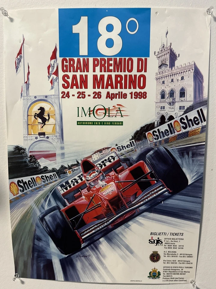 1998 SAN MARINO GRAND PRIX FORMULA ONE AUTO RACING POSTER F1 FERRARI RACE CAR - Image 1 of 1