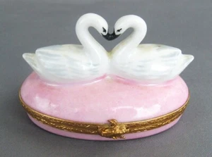 Limoges Frankreich Peint Main Porzellan Schwan Schatz Kumpels Schmuckschatulle - Bild 1 von 6