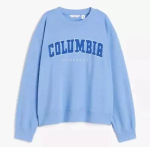 H&M Blue Columbia University Motif Oversized Sweatshirt M 12 14 Bnwt - Picture 1 of 2